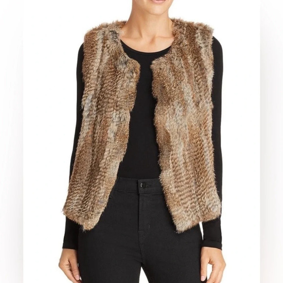 525 America Brown Rabbit Fur Open Vest Size Medium EUC - Picture 1 of 4